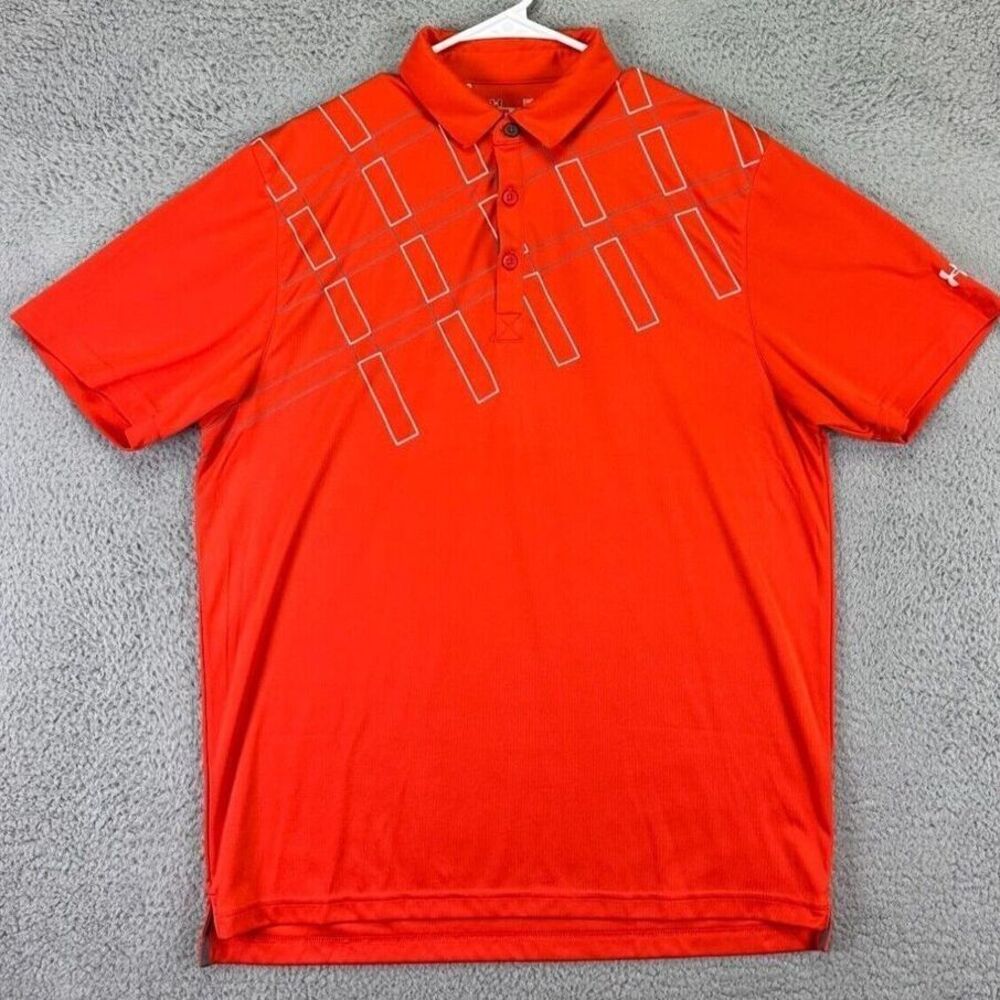 Under Armour Shirt Adult Polo Large Orange Heat Gear Golf Athletic Rugby Mens
